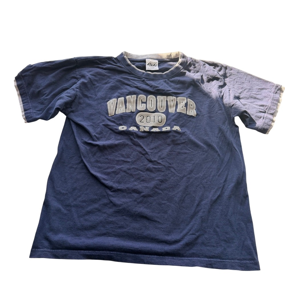 Atlas Mens Vancouver 2010 Olympic Souvenir T-Shirt L Navy Blue Cotton Canada Fan